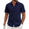 imageCOOFANDY Mens Casual Short Sleeve Shirt Button Down Summer Beach Shirt Textured Shirts with PocketNavy Blue