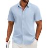 imageCOOFANDY Mens Casual Short Sleeve Shirt Button Down Summer Beach Shirt Textured Shirts with PocketSky Blue