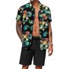 imageCOOFANDY Mens Hawaiian 2 Piece Outfits Summer Beach Matching Set Short Sleeve Floral Shirts and ShortsPineapple Leaf Black