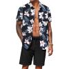 imageCOOFANDY Mens Hawaiian 2 Piece Outfits Summer Beach Matching Set Short Sleeve Floral Shirts and ShortsWhite Floral Navy