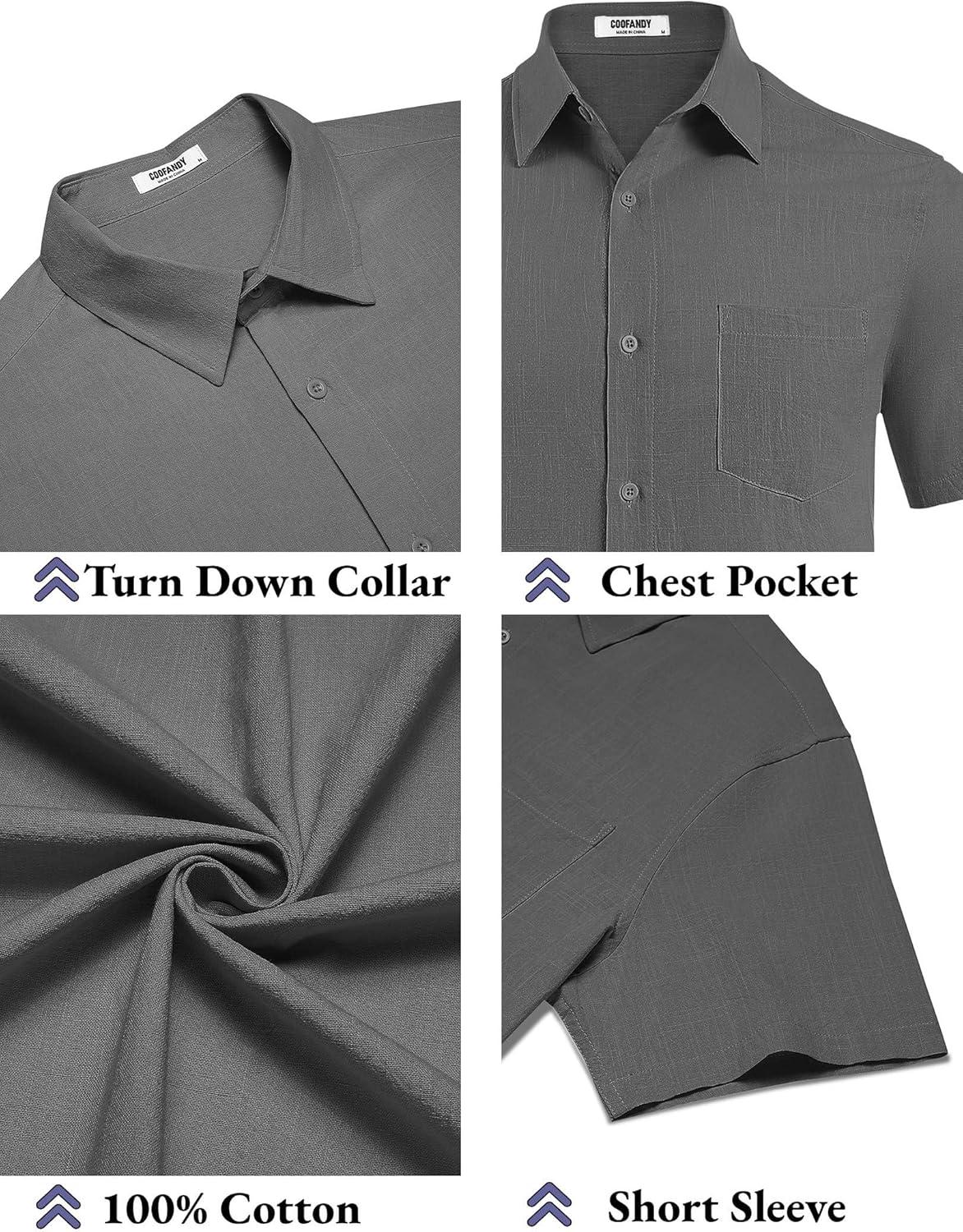 imageCOOFANDY Mens Button Down Short Sleeve Shirt Casual Cotton Summer Beach Wedding Shirts with PocketDark Grey