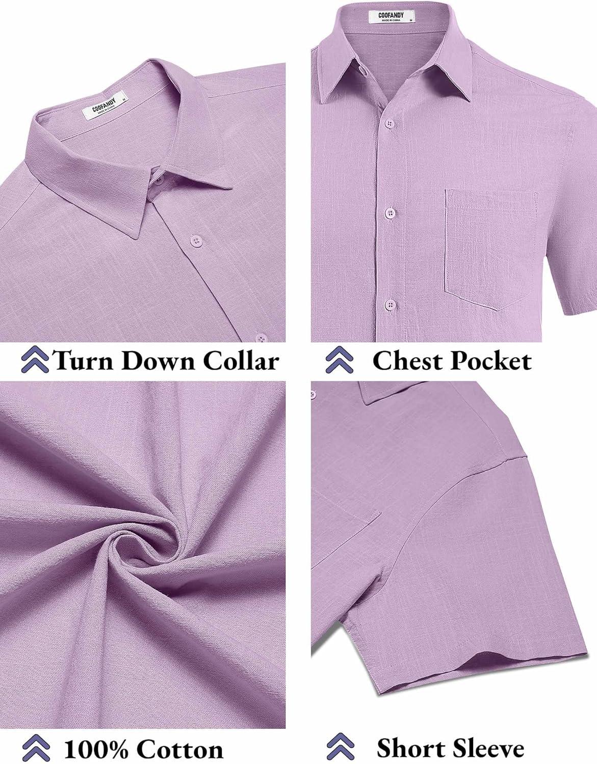 imageCOOFANDY Mens Button Down Short Sleeve Shirt Casual Cotton Summer Beach Wedding Shirts with PocketLavender