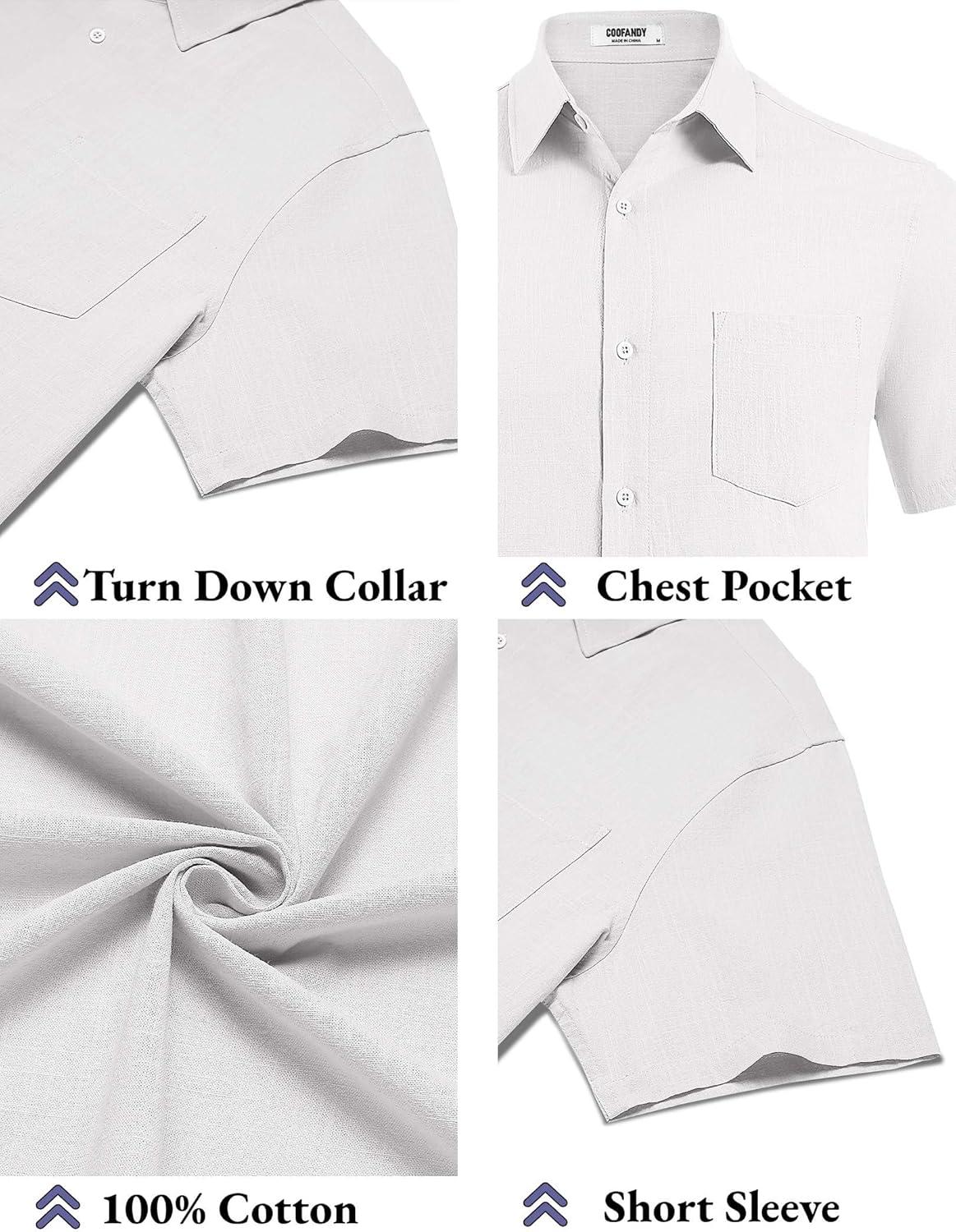 imageCOOFANDY Mens Button Down Short Sleeve Shirt Casual Cotton Summer Beach Wedding Shirts with PocketWhite