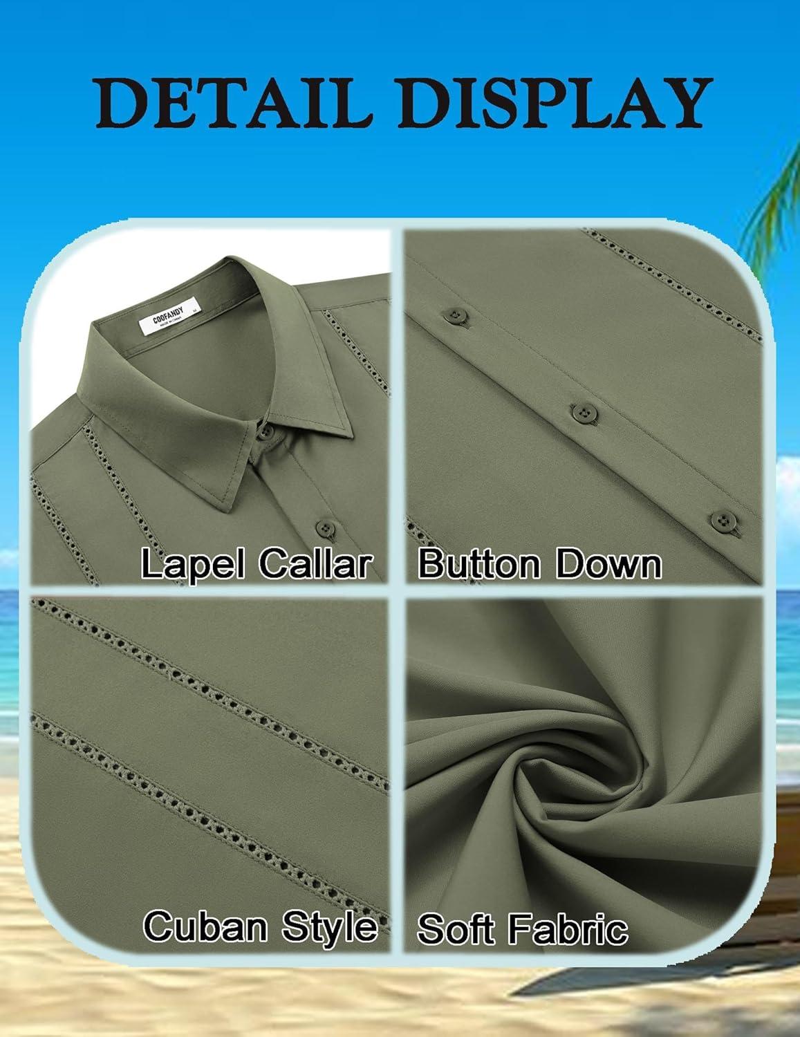 imageCOOFANDY Mens Cuban Guayabera Shirt Short Sleeve Button Down Shirts Summer Beach Vacation ShirtsArmy Green