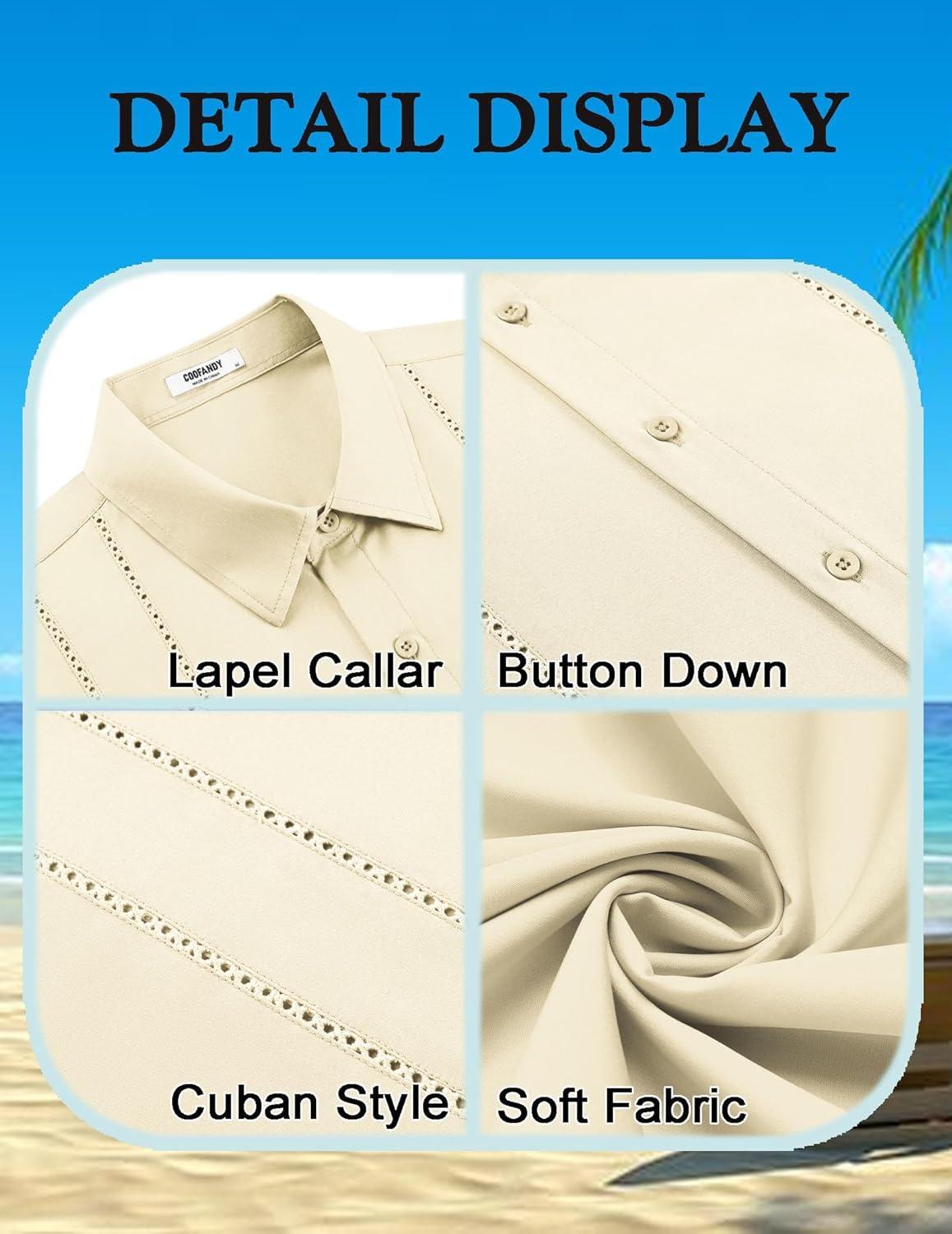 imageCOOFANDY Mens Cuban Guayabera Shirt Short Sleeve Button Down Shirts Summer Beach Vacation ShirtsBeige