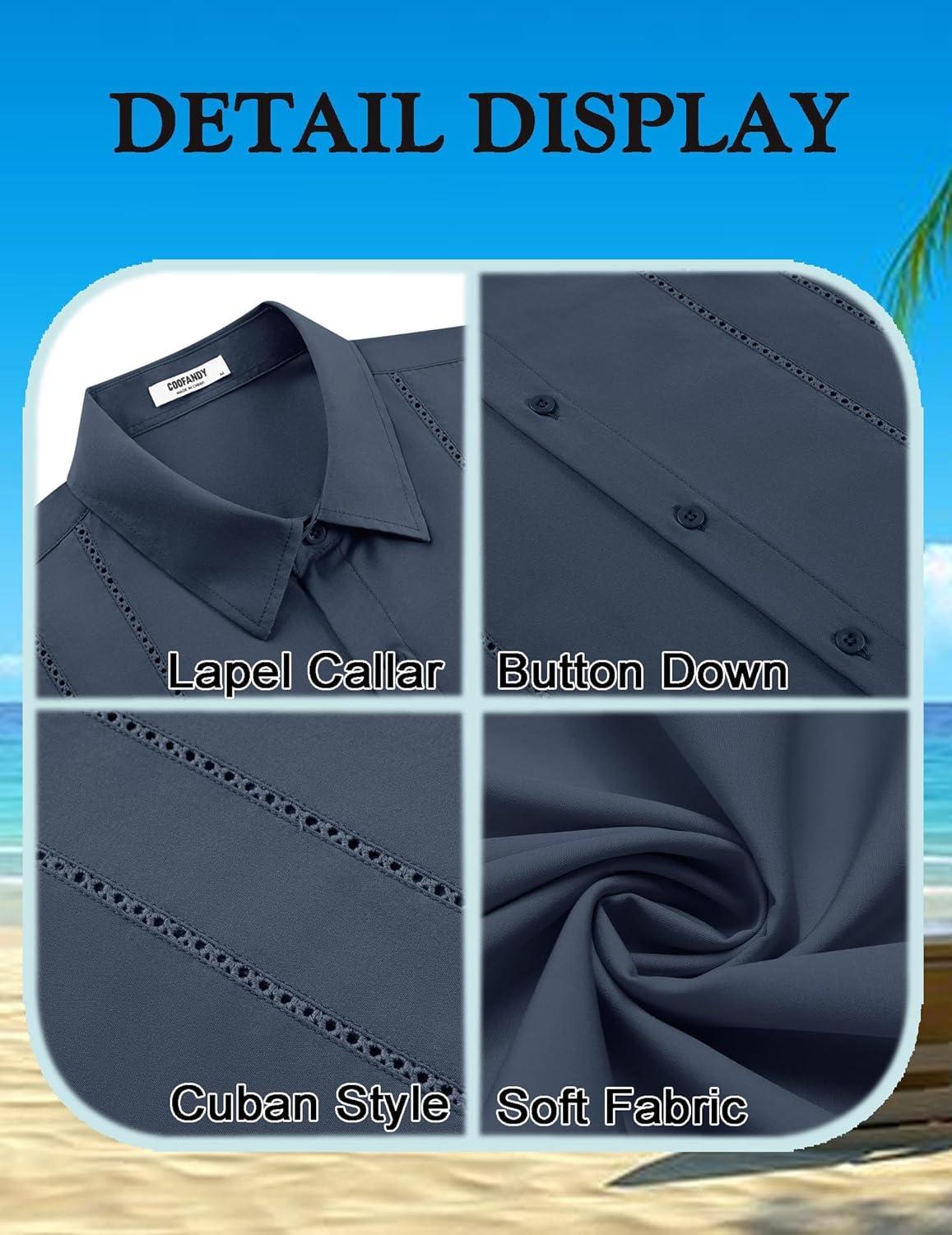 imageCOOFANDY Mens Cuban Guayabera Shirt Short Sleeve Button Down Shirts Summer Beach Vacation ShirtsNavy Blue