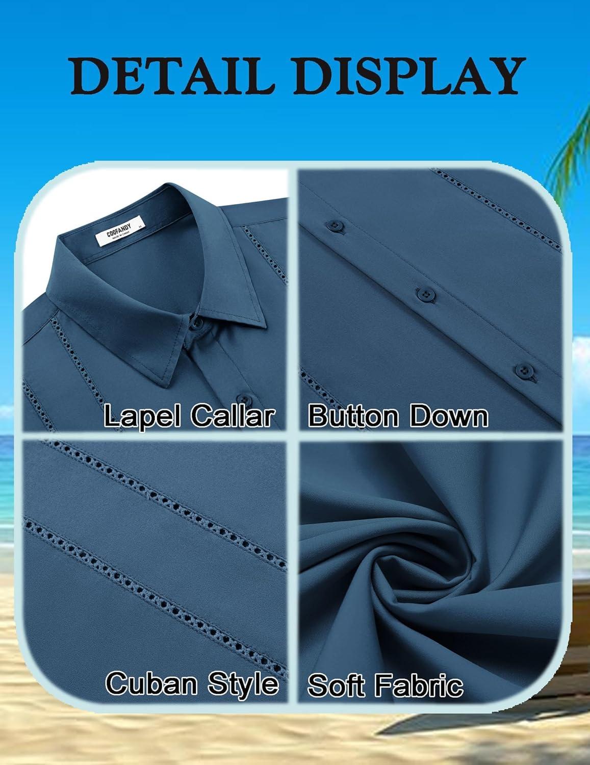 imageCOOFANDY Mens Cuban Guayabera Shirt Short Sleeve Button Down Shirts Summer Beach Vacation ShirtsRoyal Blue