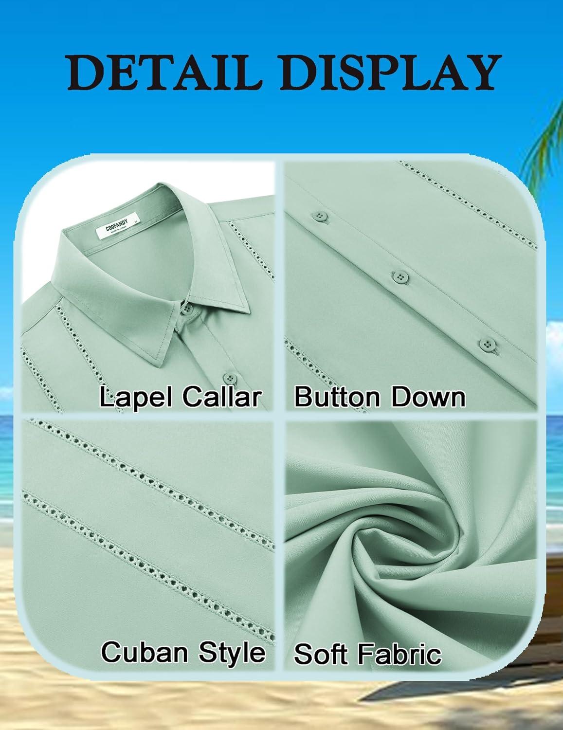 imageCOOFANDY Mens Cuban Guayabera Shirt Short Sleeve Button Down Shirts Summer Beach Vacation ShirtsSage Green