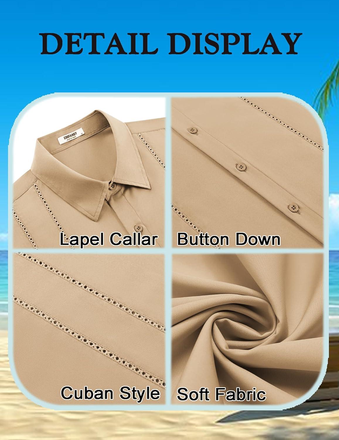imageCOOFANDY Mens Cuban Guayabera Shirt Short Sleeve Button Down Shirts Summer Beach Vacation ShirtsTan