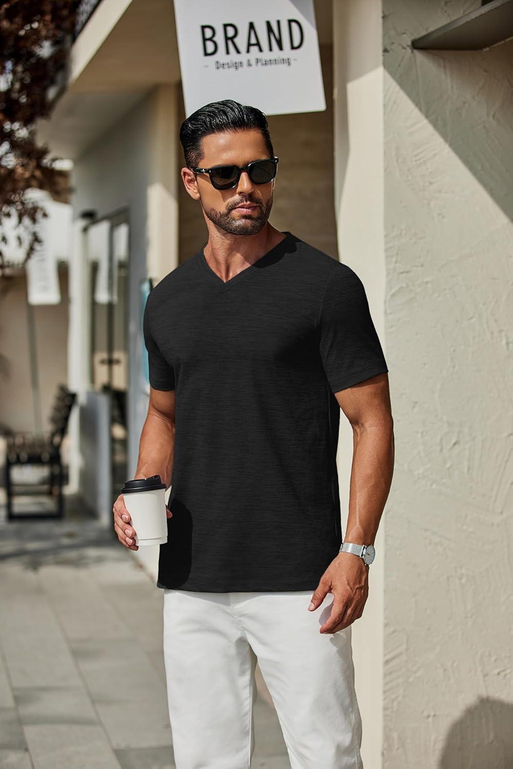 imageCOOFANDY Mens T Shirts Short Sleeve Classic V Neck TShirt Casual Summer Basic Tee ShirtBlack