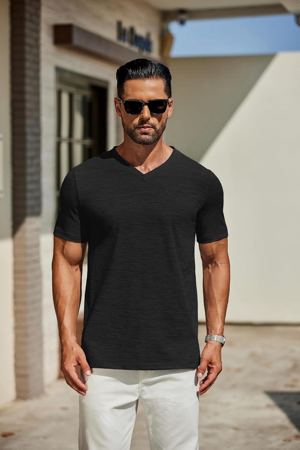 imageCOOFANDY Mens T Shirts Short Sleeve Classic V Neck TShirt Casual Summer Basic Tee ShirtBlack