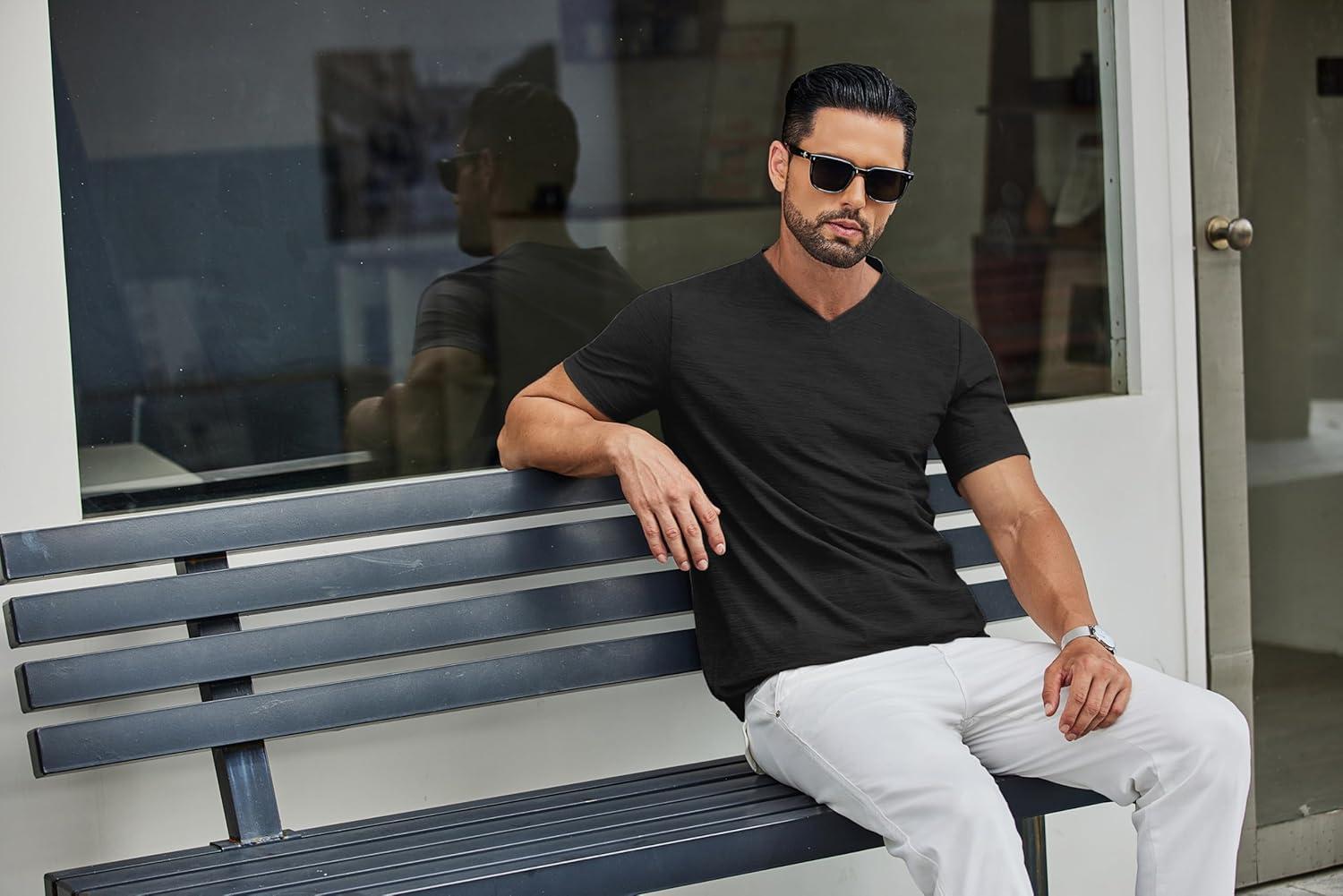 imageCOOFANDY Mens T Shirts Short Sleeve Classic V Neck TShirt Casual Summer Basic Tee ShirtBlack