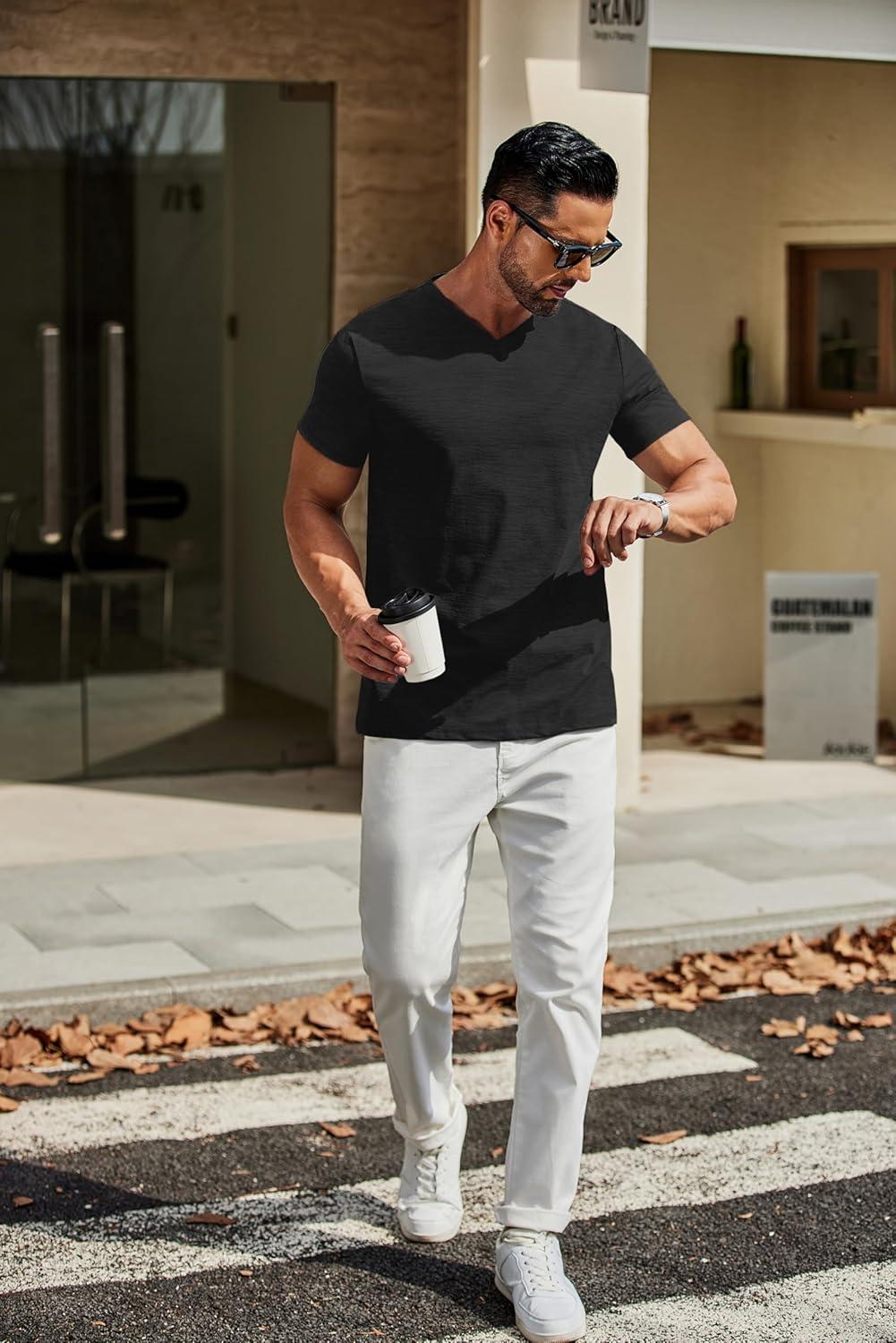 imageCOOFANDY Mens T Shirts Short Sleeve Classic V Neck TShirt Casual Summer Basic Tee ShirtBlack