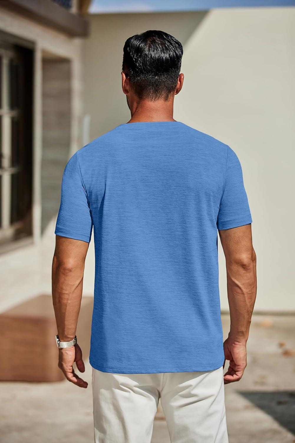 imageCOOFANDY Mens T Shirts Short Sleeve Classic V Neck TShirt Casual Summer Basic Tee ShirtBlue
