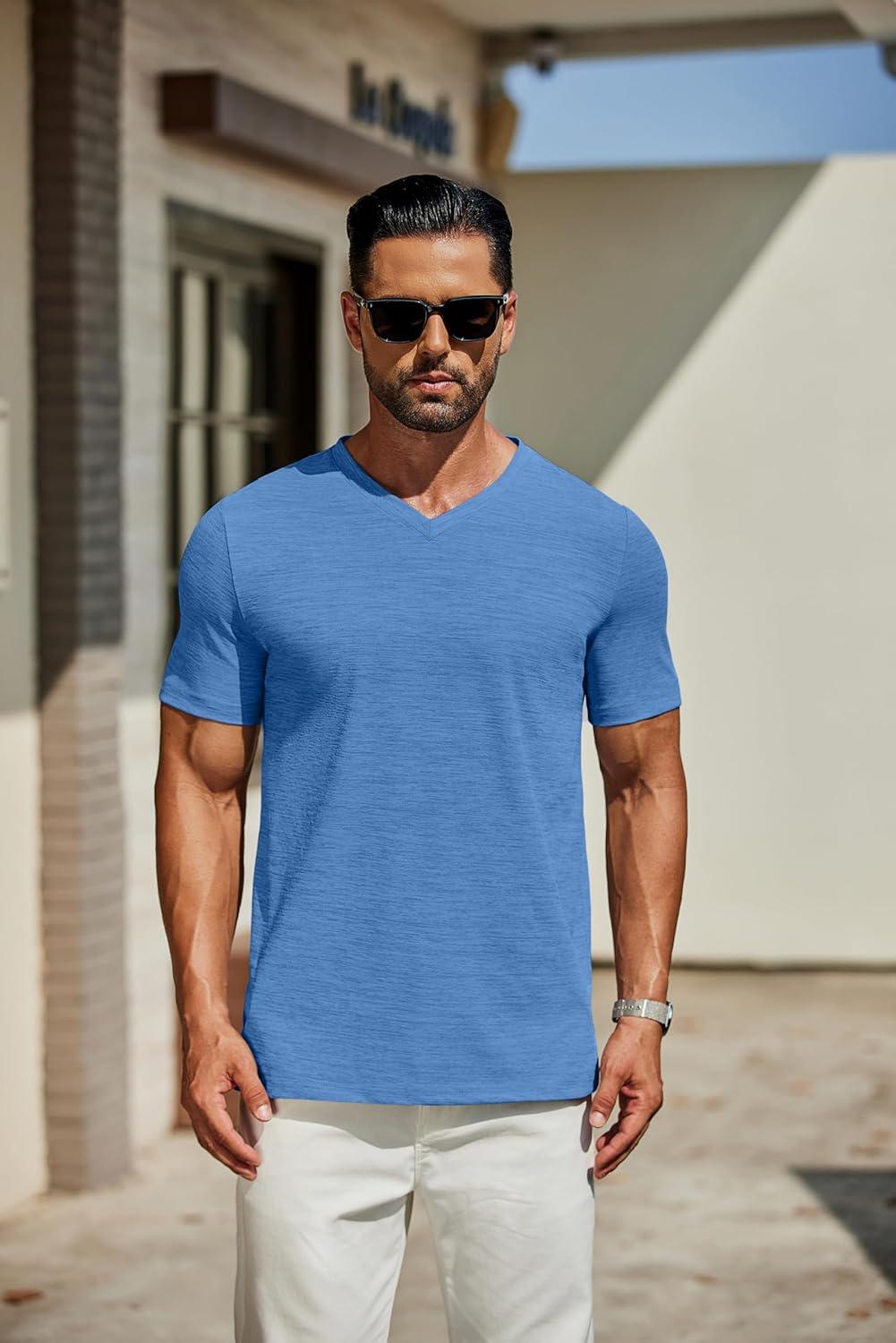 imageCOOFANDY Mens T Shirts Short Sleeve Classic V Neck TShirt Casual Summer Basic Tee ShirtBlue