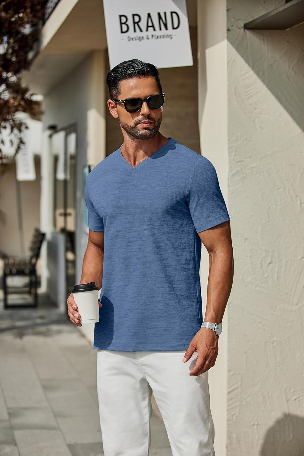 imageCOOFANDY Mens T Shirts Short Sleeve Classic V Neck TShirt Casual Summer Basic Tee ShirtDark Blue