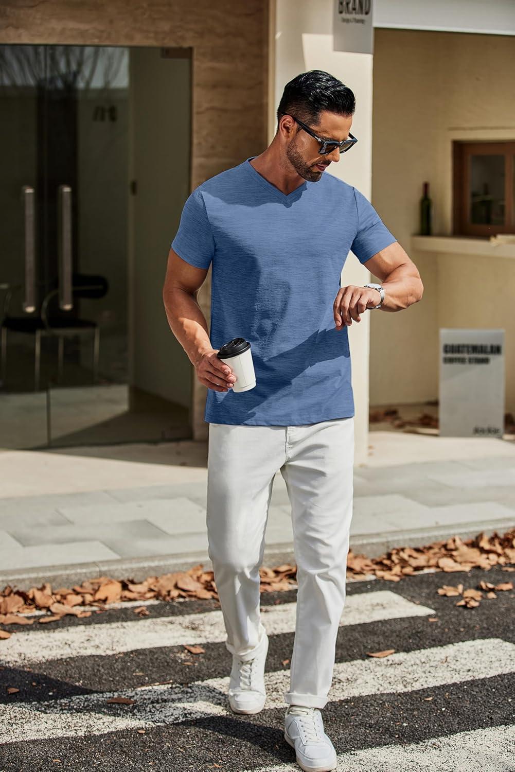 imageCOOFANDY Mens T Shirts Short Sleeve Classic V Neck TShirt Casual Summer Basic Tee ShirtDark Blue