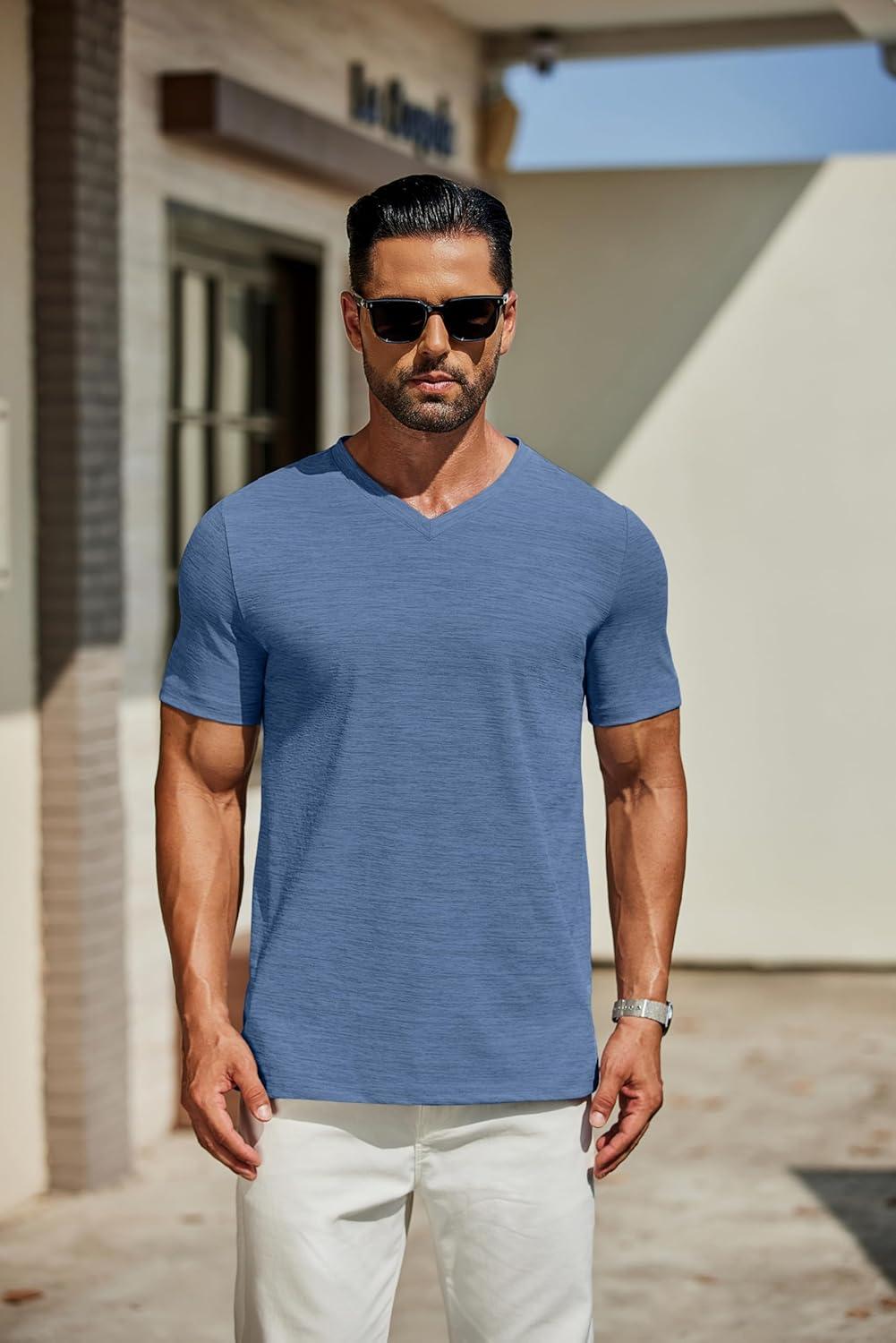 imageCOOFANDY Mens T Shirts Short Sleeve Classic V Neck TShirt Casual Summer Basic Tee ShirtDark Blue