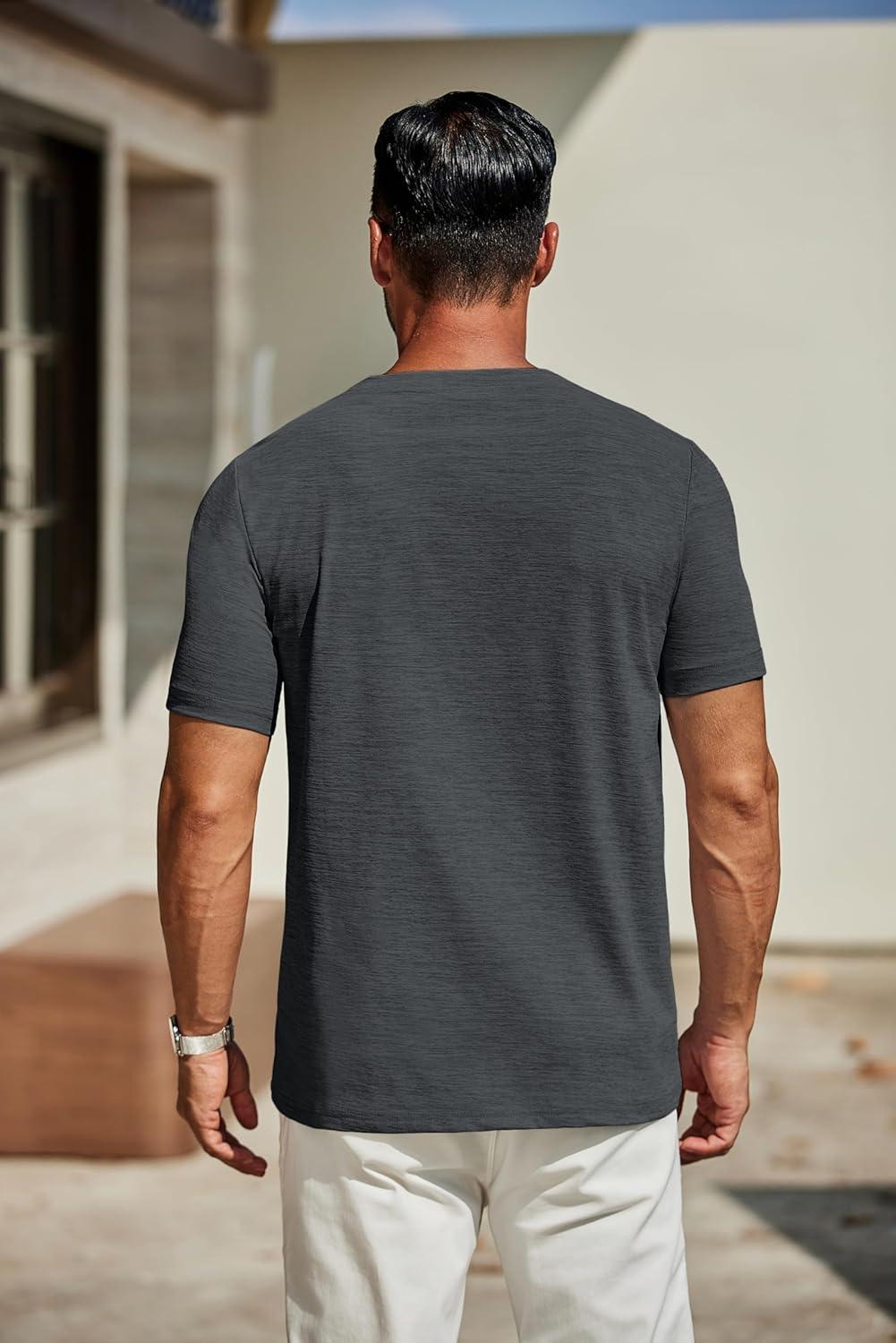 imageCOOFANDY Mens T Shirts Short Sleeve Classic V Neck TShirt Casual Summer Basic Tee ShirtDark Grey