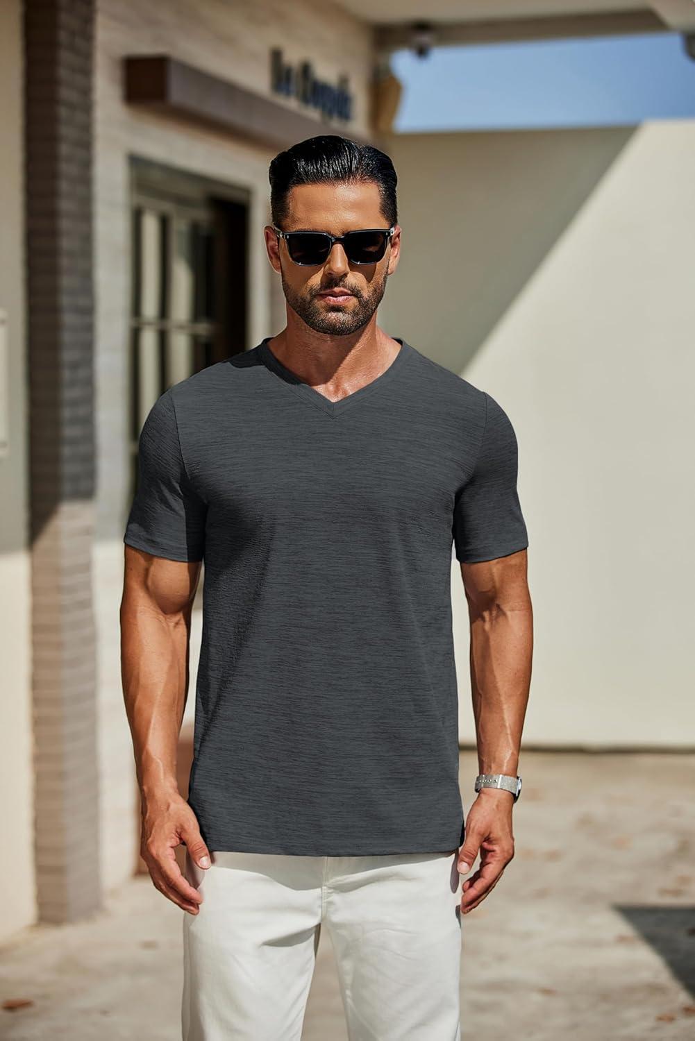 imageCOOFANDY Mens T Shirts Short Sleeve Classic V Neck TShirt Casual Summer Basic Tee ShirtDark Grey