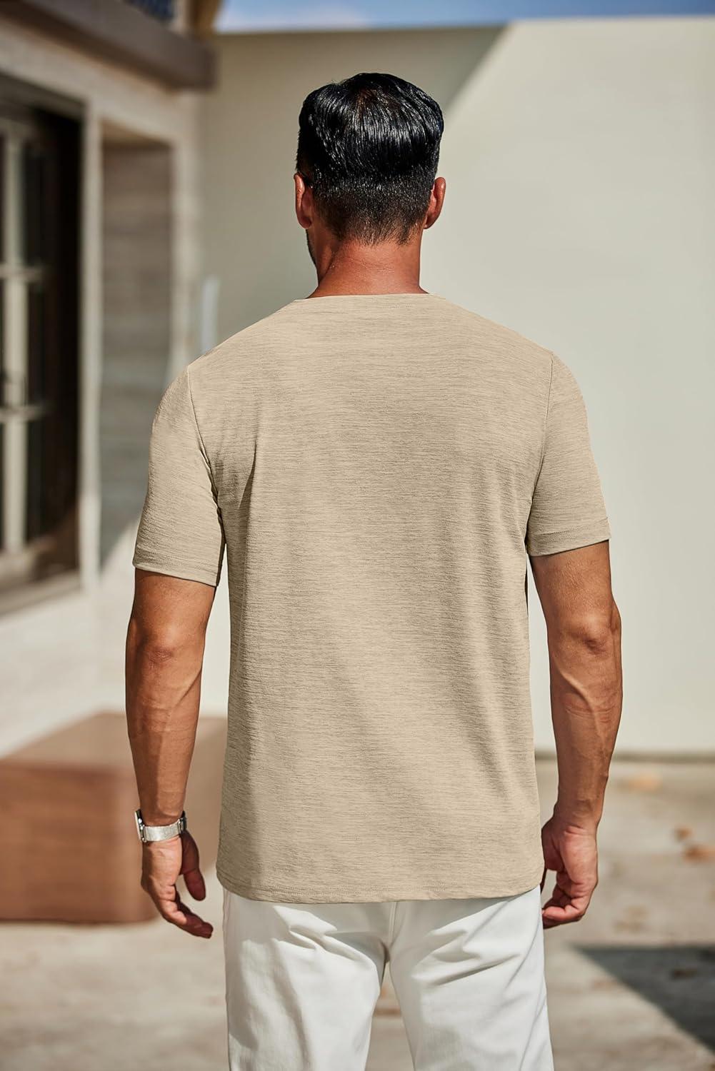imageCOOFANDY Mens T Shirts Short Sleeve Classic V Neck TShirt Casual Summer Basic Tee ShirtKhaki