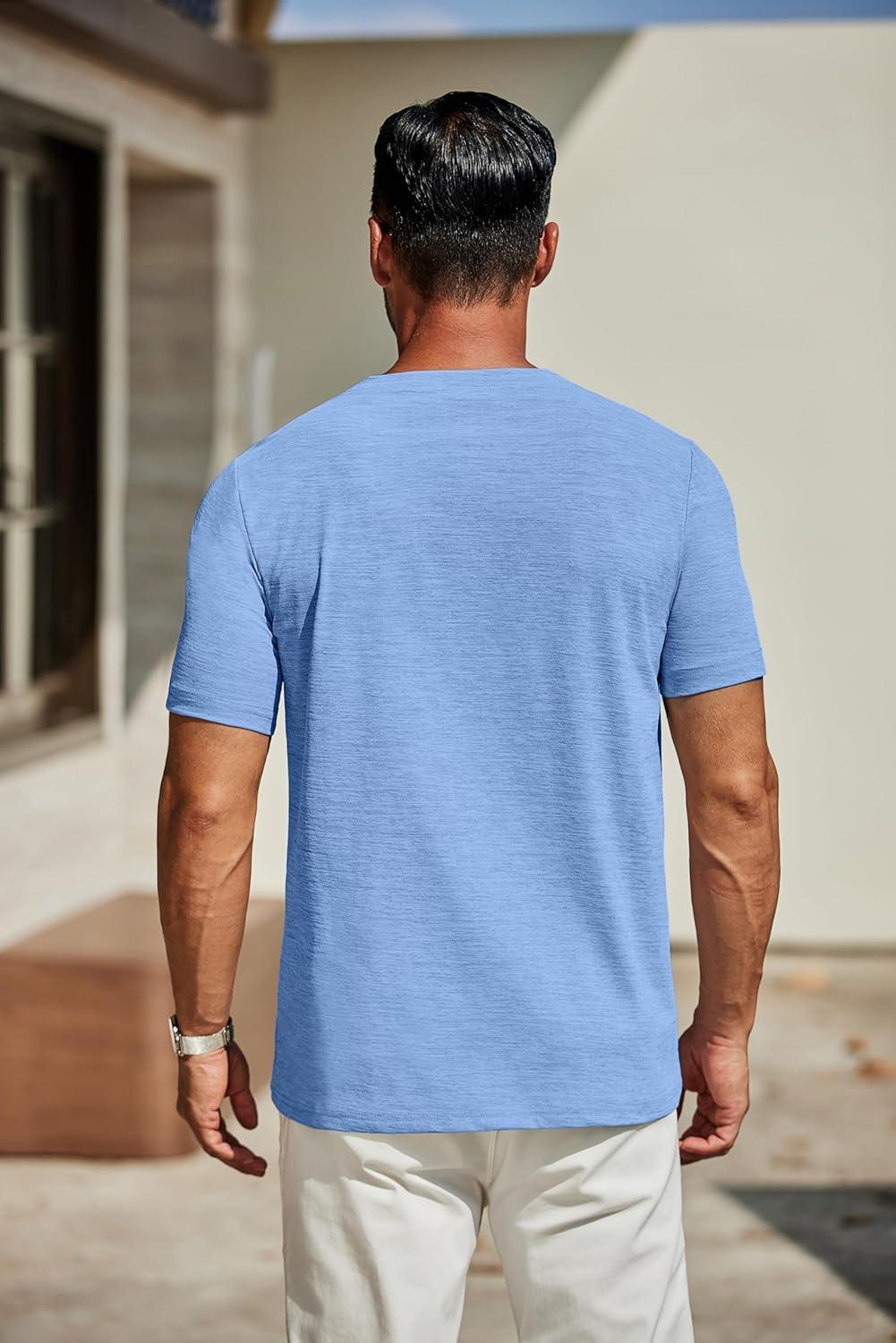 imageCOOFANDY Mens T Shirts Short Sleeve Classic V Neck TShirt Casual Summer Basic Tee ShirtLight Blue