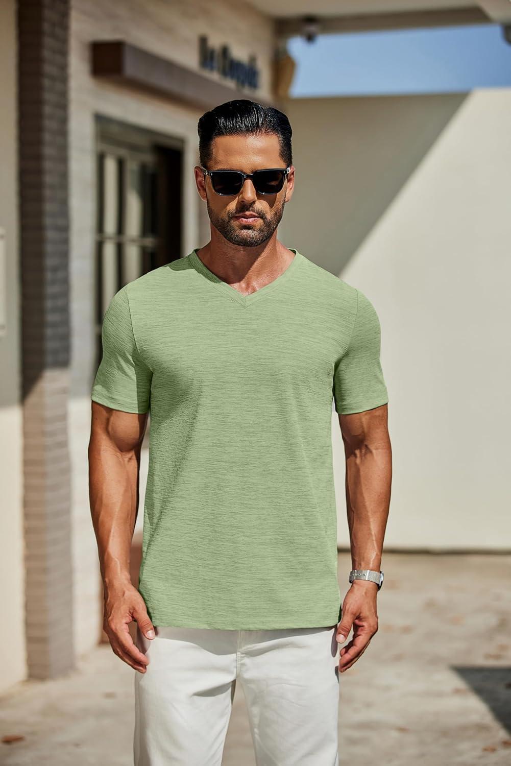 imageCOOFANDY Mens T Shirts Short Sleeve Classic V Neck TShirt Casual Summer Basic Tee ShirtLight Green