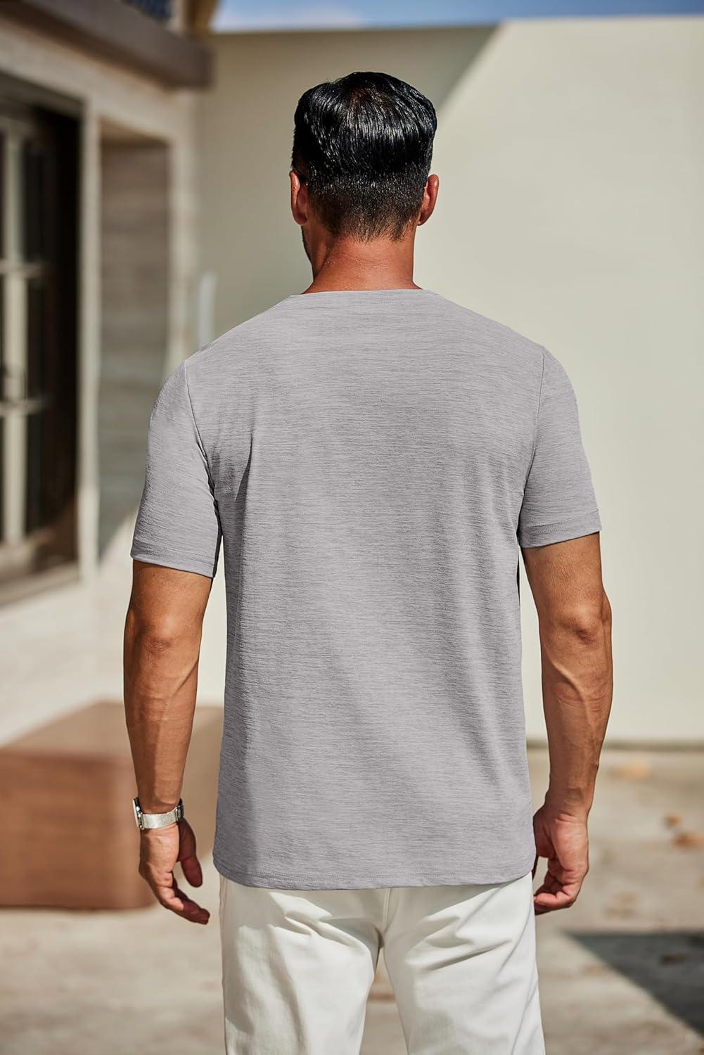 imageCOOFANDY Mens T Shirts Short Sleeve Classic V Neck TShirt Casual Summer Basic Tee ShirtLight Grey