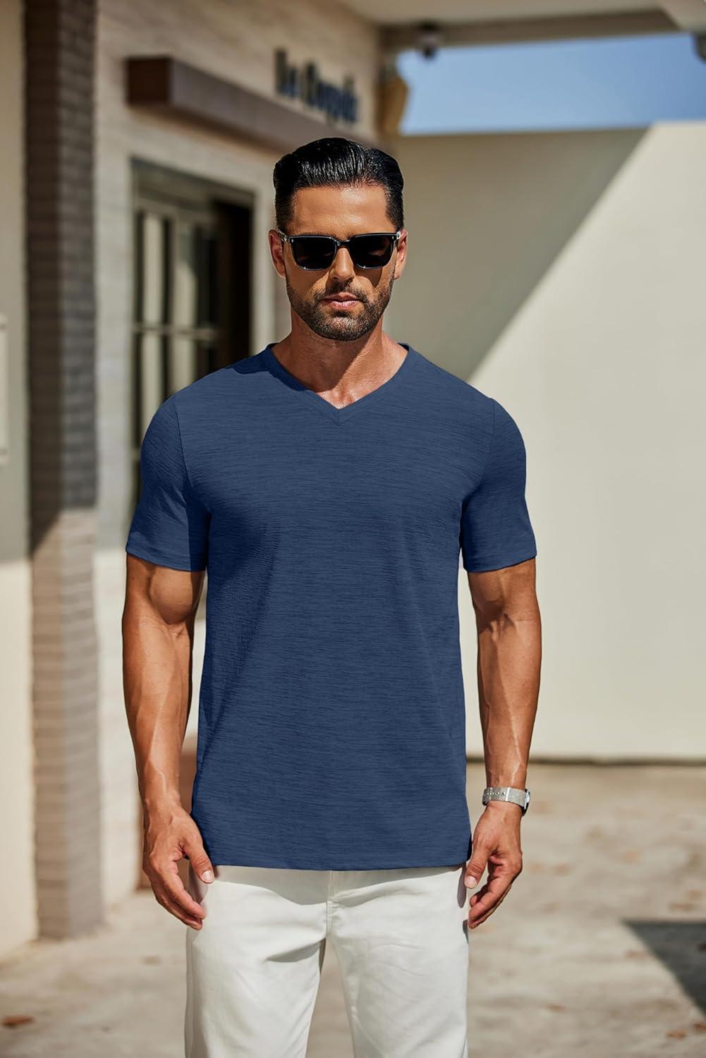 imageCOOFANDY Mens T Shirts Short Sleeve Classic V Neck TShirt Casual Summer Basic Tee ShirtNavy Blue