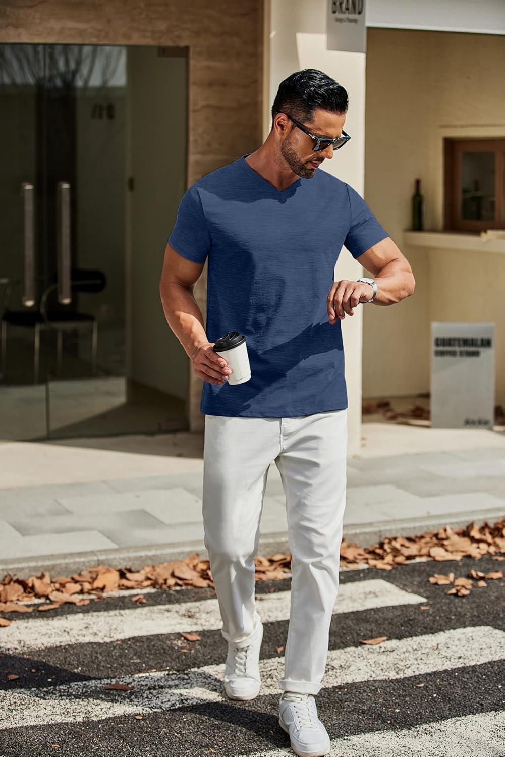 imageCOOFANDY Mens T Shirts Short Sleeve Classic V Neck TShirt Casual Summer Basic Tee ShirtNavy Blue