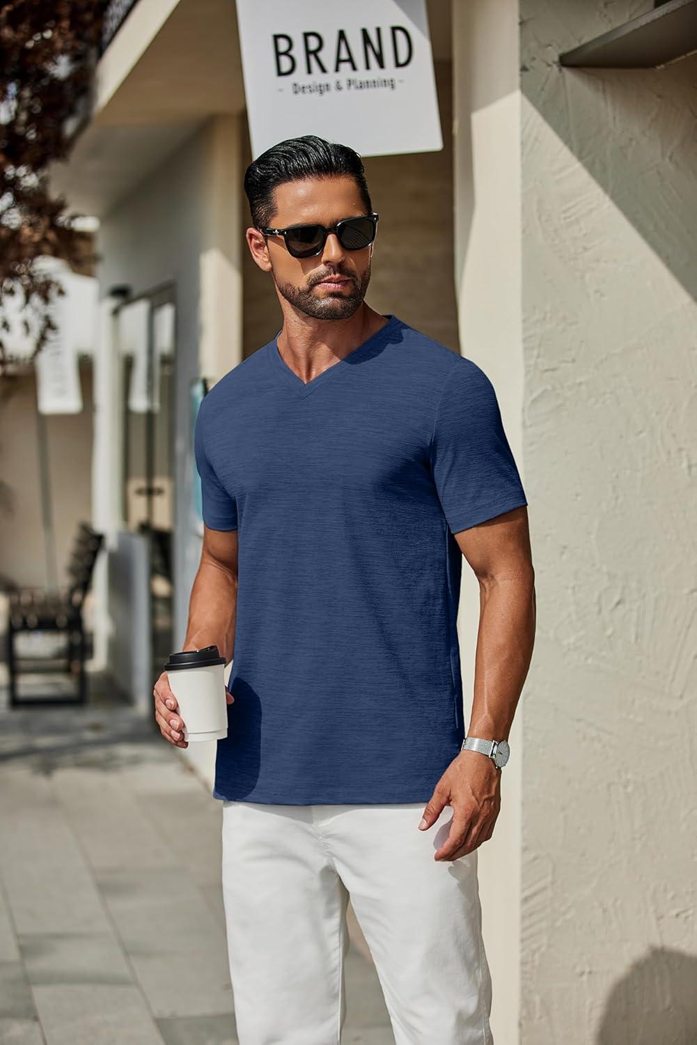 imageCOOFANDY Mens T Shirts Short Sleeve Classic V Neck TShirt Casual Summer Basic Tee ShirtNavy Blue