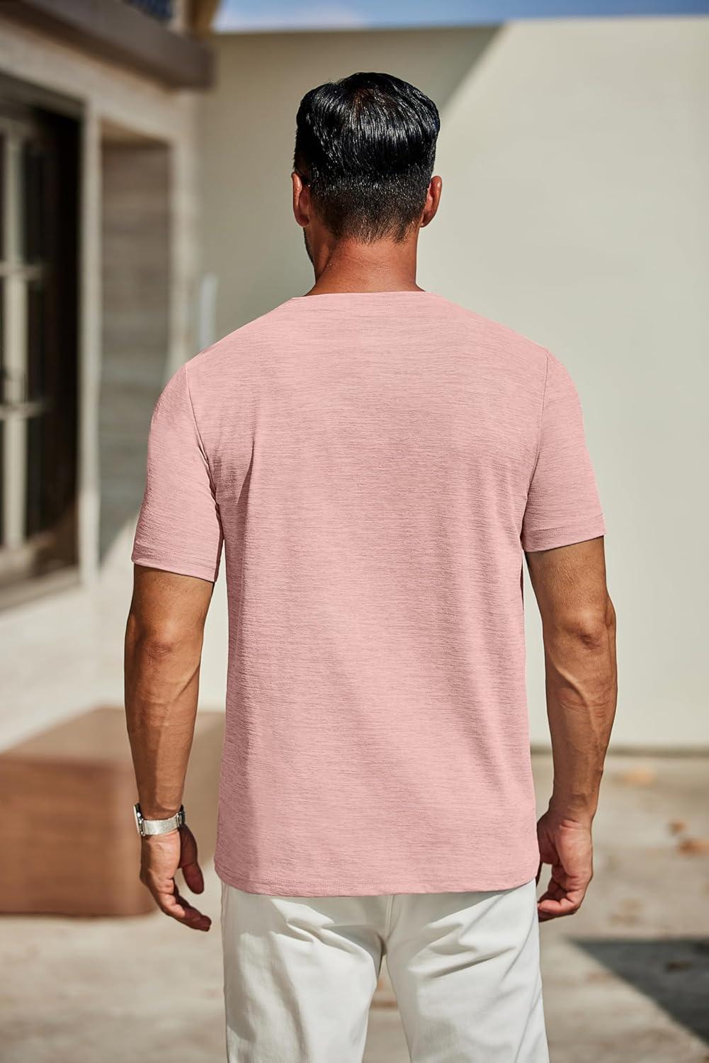 imageCOOFANDY Mens T Shirts Short Sleeve Classic V Neck TShirt Casual Summer Basic Tee ShirtPink