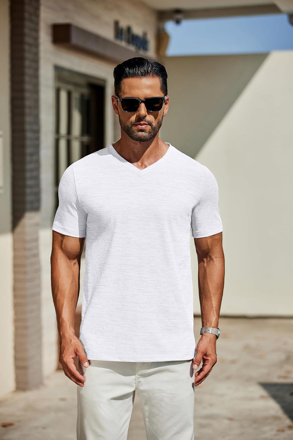 imageCOOFANDY Mens T Shirts Short Sleeve Classic V Neck TShirt Casual Summer Basic Tee ShirtWhite