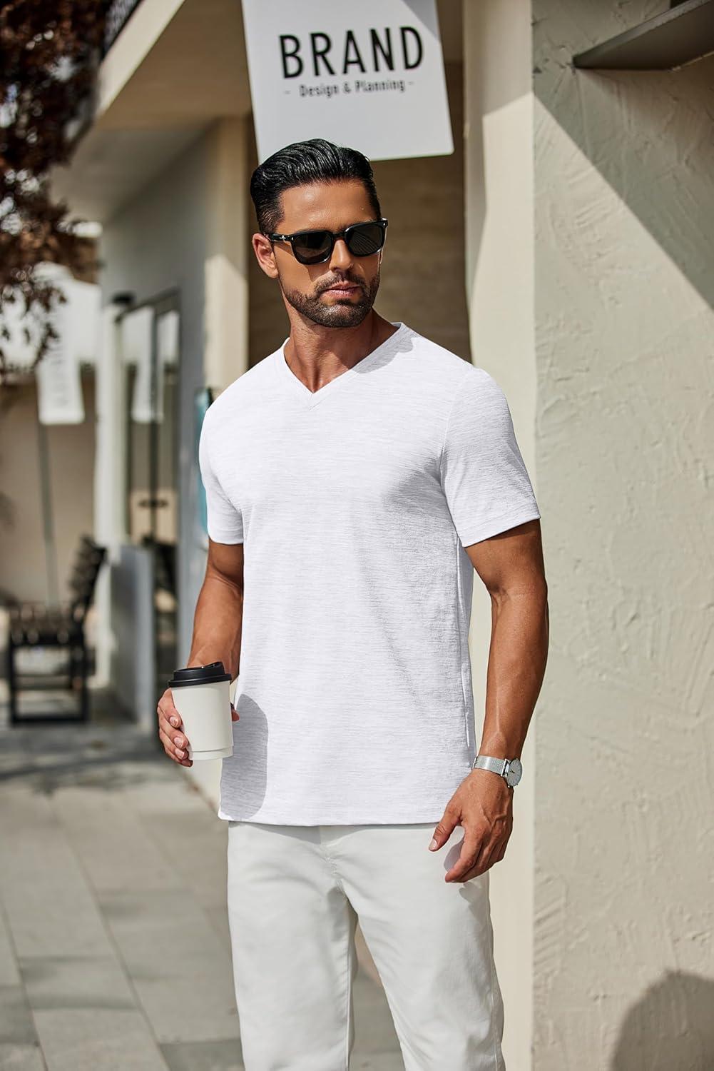 imageCOOFANDY Mens T Shirts Short Sleeve Classic V Neck TShirt Casual Summer Basic Tee ShirtWhite
