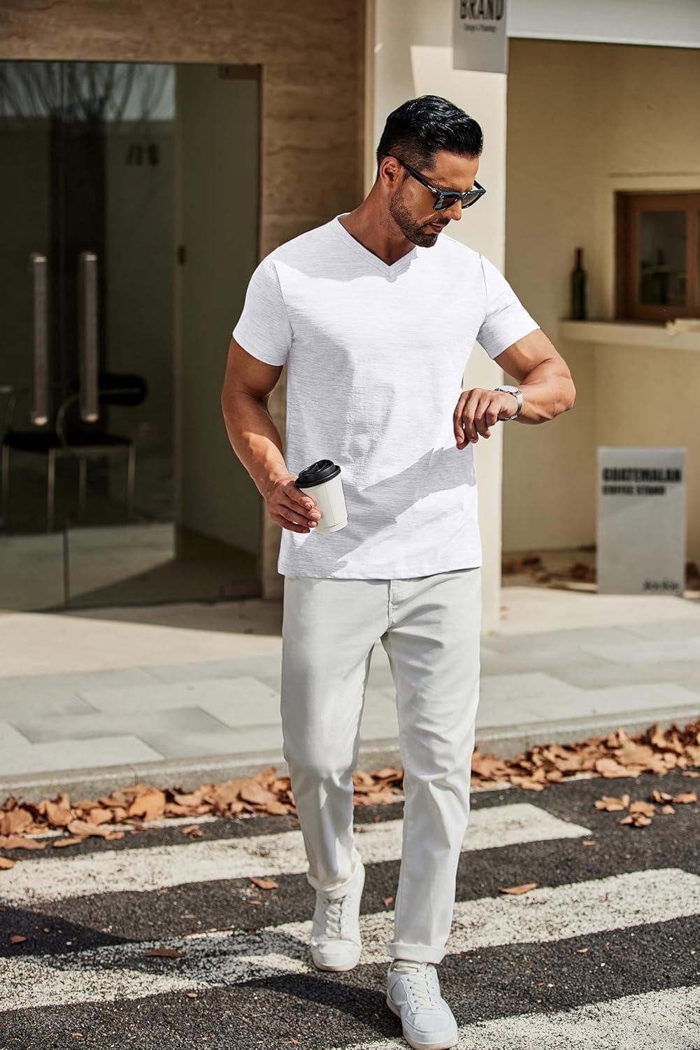 imageCOOFANDY Mens T Shirts Short Sleeve Classic V Neck TShirt Casual Summer Basic Tee ShirtWhite