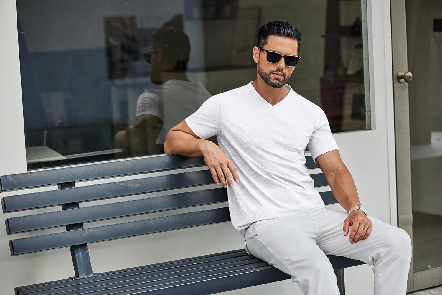imageCOOFANDY Mens T Shirts Short Sleeve Classic V Neck TShirt Casual Summer Basic Tee ShirtWhite