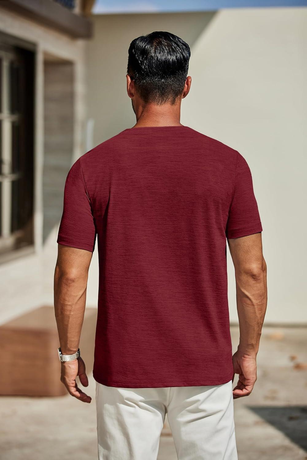imageCOOFANDY Mens T Shirts Short Sleeve Classic V Neck TShirt Casual Summer Basic Tee ShirtWine Red