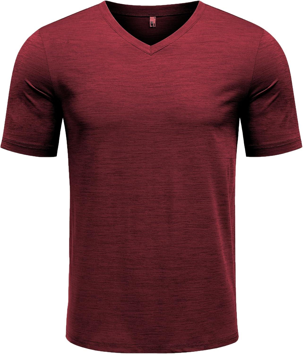 imageCOOFANDY Mens T Shirts Short Sleeve Classic V Neck TShirt Casual Summer Basic Tee ShirtWine Red