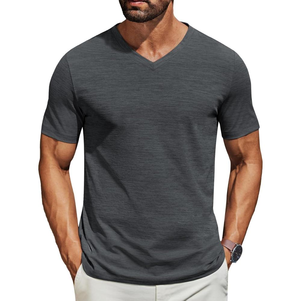 imageCOOFANDY Mens T Shirts Short Sleeve Classic V Neck TShirt Casual Summer Basic Tee ShirtDark Grey