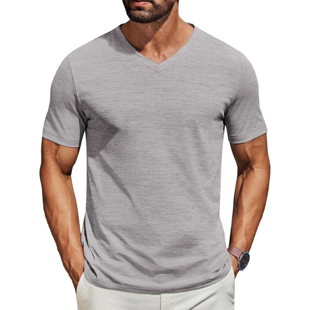 imageCOOFANDY Mens T Shirts Short Sleeve Classic V Neck TShirt Casual Summer Basic Tee ShirtLight Grey