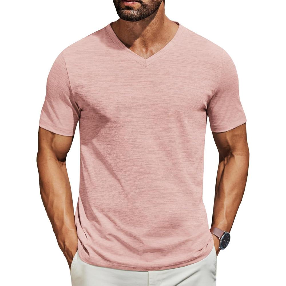 imageCOOFANDY Mens T Shirts Short Sleeve Classic V Neck TShirt Casual Summer Basic Tee ShirtPink