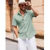 imageCOOFANDY Mens Button Down Short Sleeve Shirt Casual Cotton Summer Beach Wedding Shirts with PocketLight Green