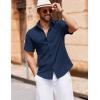 imageCOOFANDY Mens Button Down Short Sleeve Shirt Casual Cotton Summer Beach Wedding Shirts with PocketNavy Blue