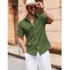 imageCOOFANDY Mens Button Down Short Sleeve Shirt Casual Cotton Summer Beach Wedding Shirts with PocketOlive Green