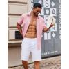 imageCOOFANDY Mens Button Down Short Sleeve Shirt Casual Cotton Summer Beach Wedding Shirts with PocketPink
