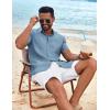 imageCOOFANDY Mens Cuban Guayabera Shirt Short Sleeve Button Down Shirts Summer Beach Vacation ShirtsDenim Blue
