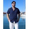 imageCOOFANDY Mens Cuban Guayabera Shirt Short Sleeve Button Down Shirts Summer Beach Vacation ShirtsNavy Blue