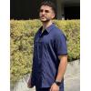 imageCOOFANDY Mens Cuban Guayabera Shirt Short Sleeve Button Down Shirts Summer Beach Vacation ShirtsNavy Blue