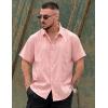 imageCOOFANDY Mens Cuban Guayabera Shirt Short Sleeve Button Down Shirts Summer Beach Vacation ShirtsPink