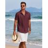 imageCOOFANDY Mens Cuban Guayabera Shirt Short Sleeve Button Down Shirts Summer Beach Vacation ShirtsWine Red